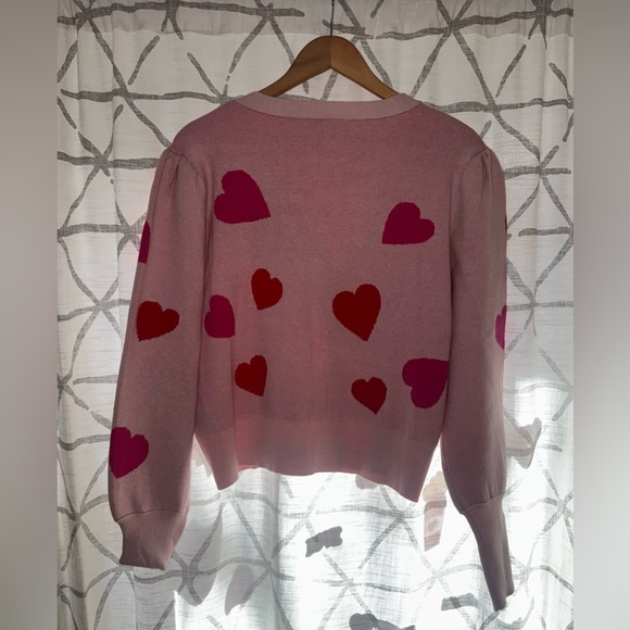 💕 Pink Heart Patterned Women's Button-Up Sweater - size XL - Picture 13 of 16
